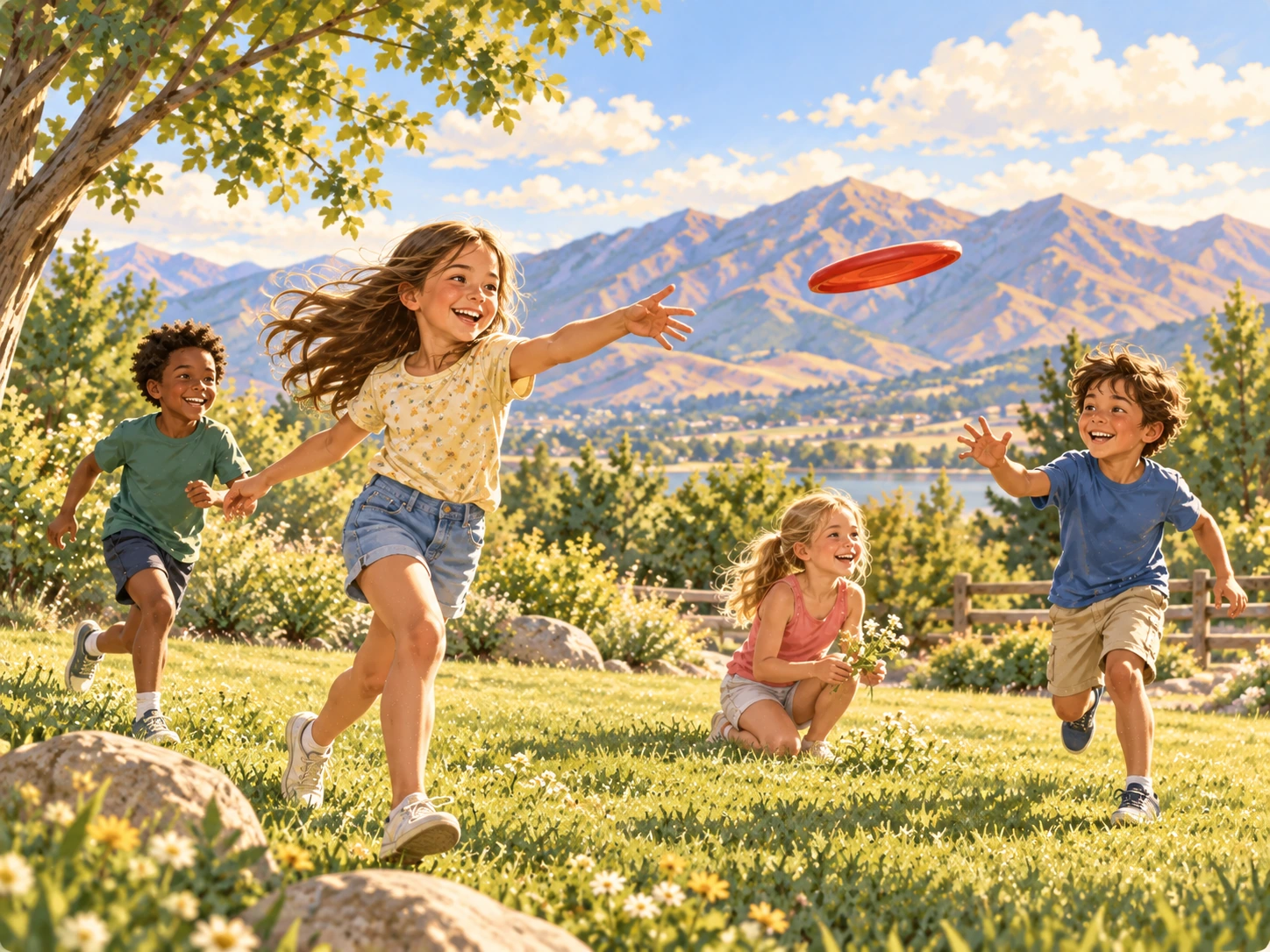 School-age children playing games together outdoors